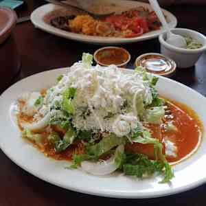 Enchiladas Rojas plate with cheese and sour cream near Jersey City
