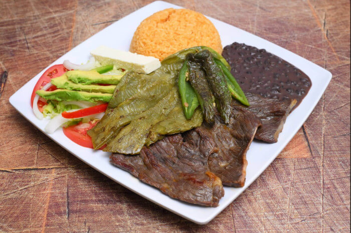 Cecina Ranchera Metuchen plate with grilled cactus, fresh cheese and jalapeño.