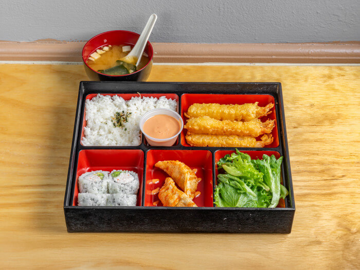 Shrimp tempura bento box near Lower Greenville Dallas TX.