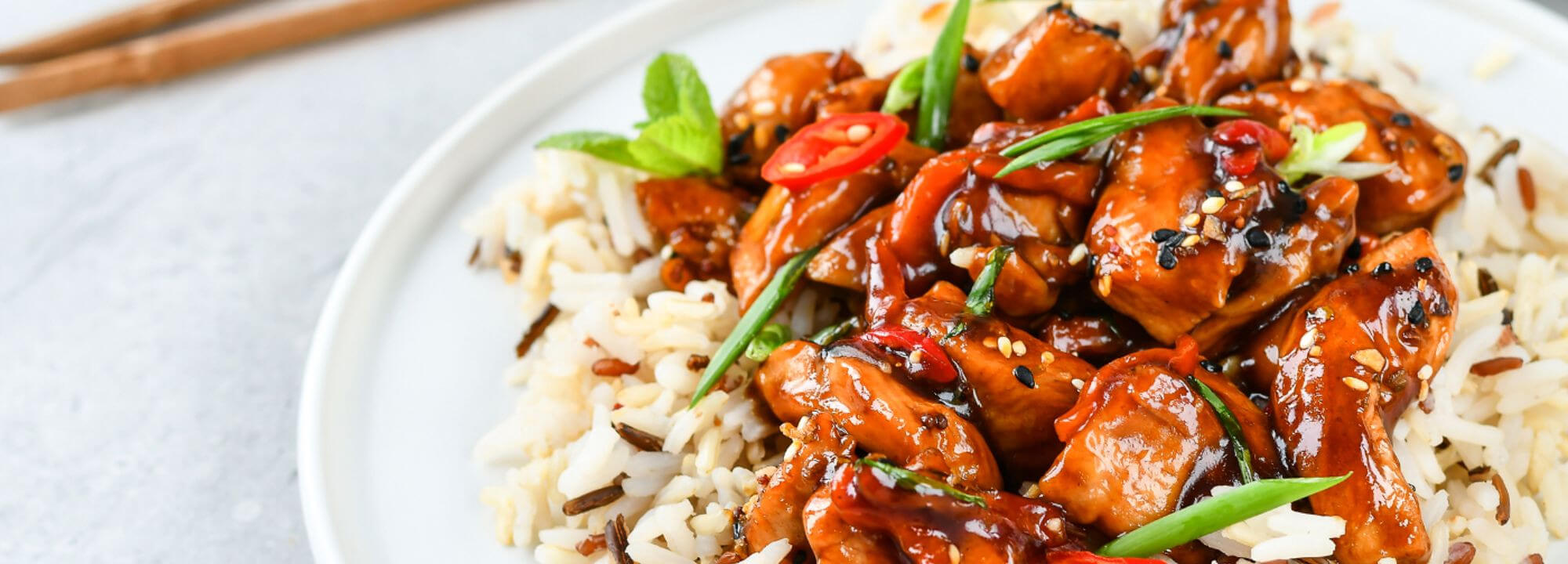 Plate of Teriyaki Chicken on top of white rice