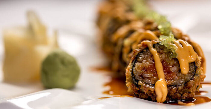 Crispy tempura Crunchy Spicy Tuna Roll with spicy mayo in Fountain Square
