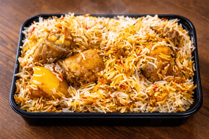 Spiced Chicken Biryani with basmati rice at Burns Road Kitchen Mantua.