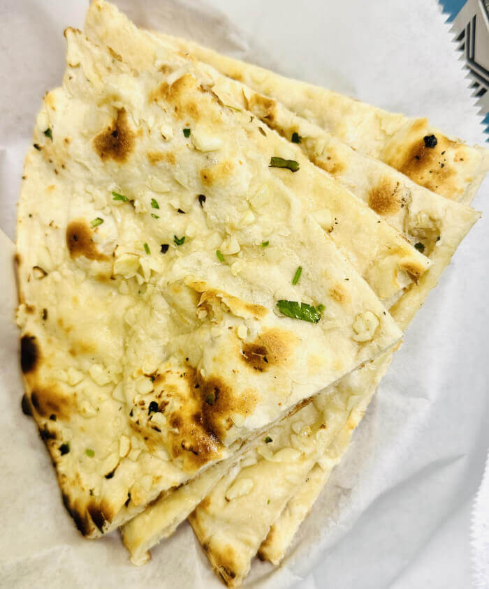 Garlic Naan served fresh at Taz Grill N Bar near Orange TX
