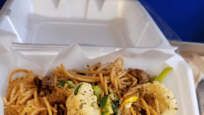 A colorful medley of fresh vegetables stir-fried over brown rice.