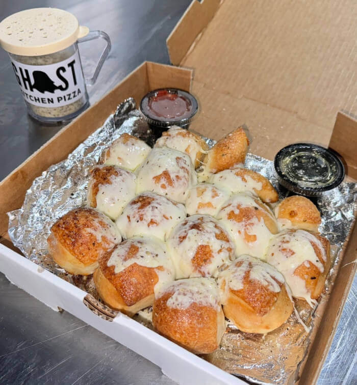 Crispy garlic bread side from Ghost Kitchen Pizza in Fort Mitchell